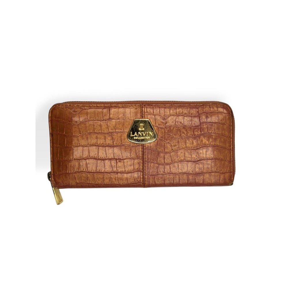 Lanvin Collection Wallet Dark Coral Crocodile Embossed Zip Around Long Accordion